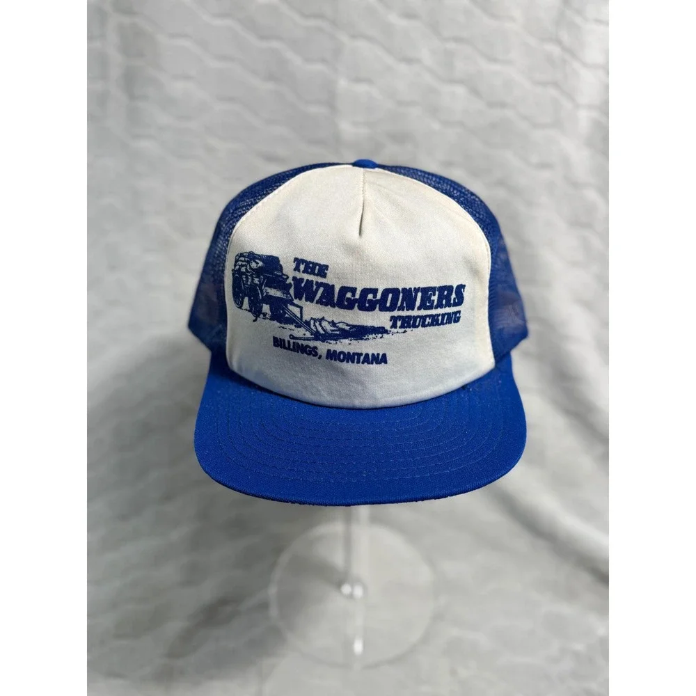 Vintage The Waggoners Trucking Billings Montana Trucker Hat Blue  Snapback USA